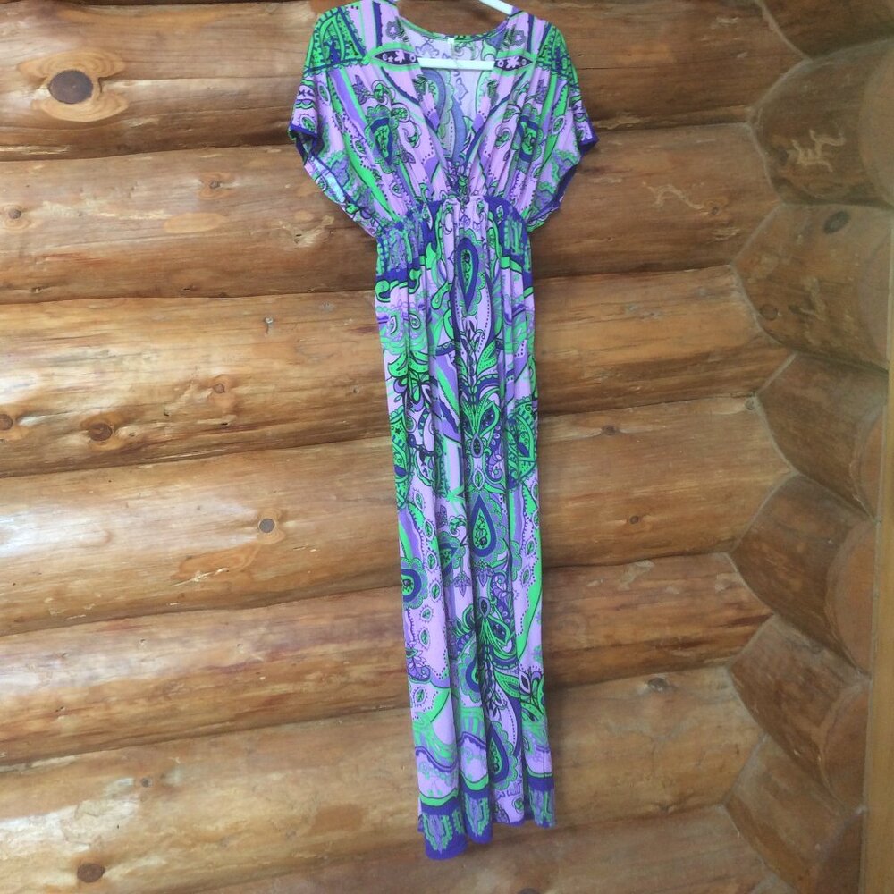 Retro Paisley Retro 70s Liquid Babydoll Maxi Dress India Boutique Medium*